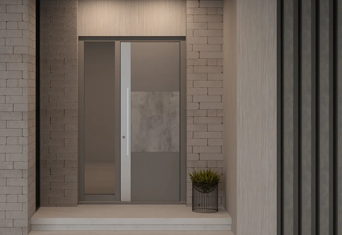 modern sleek beige bespoke wooden front door