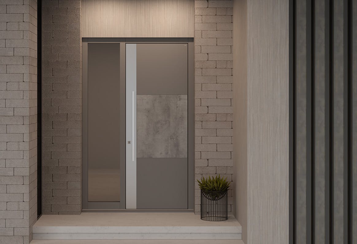modern sleek beige bespoke wooden front door