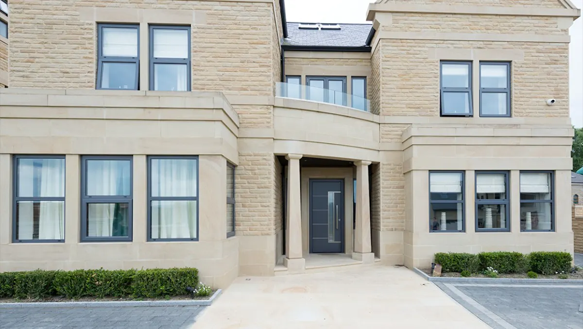 Front door with matching windows