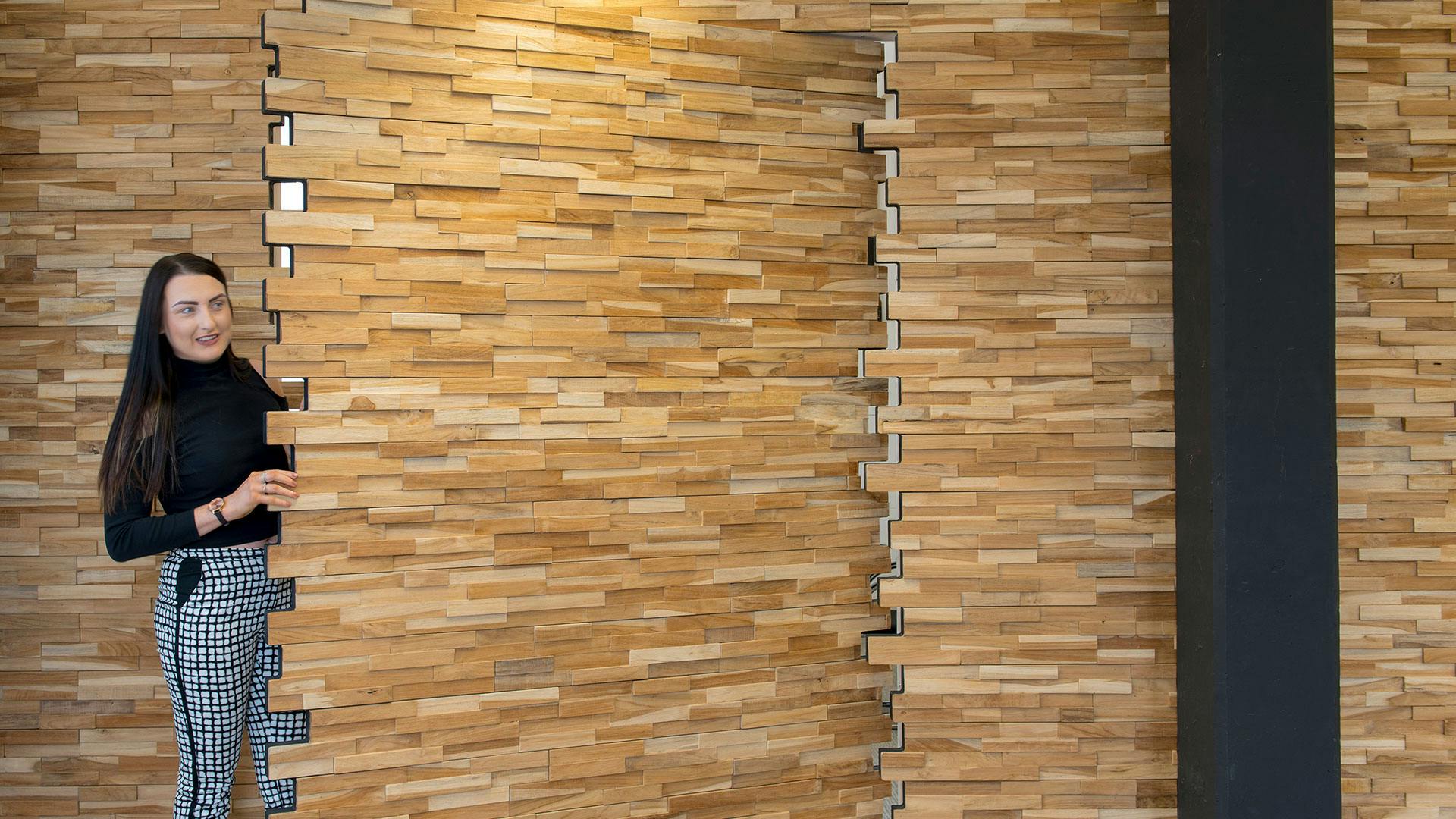 A bespoke internal pivot door in an office