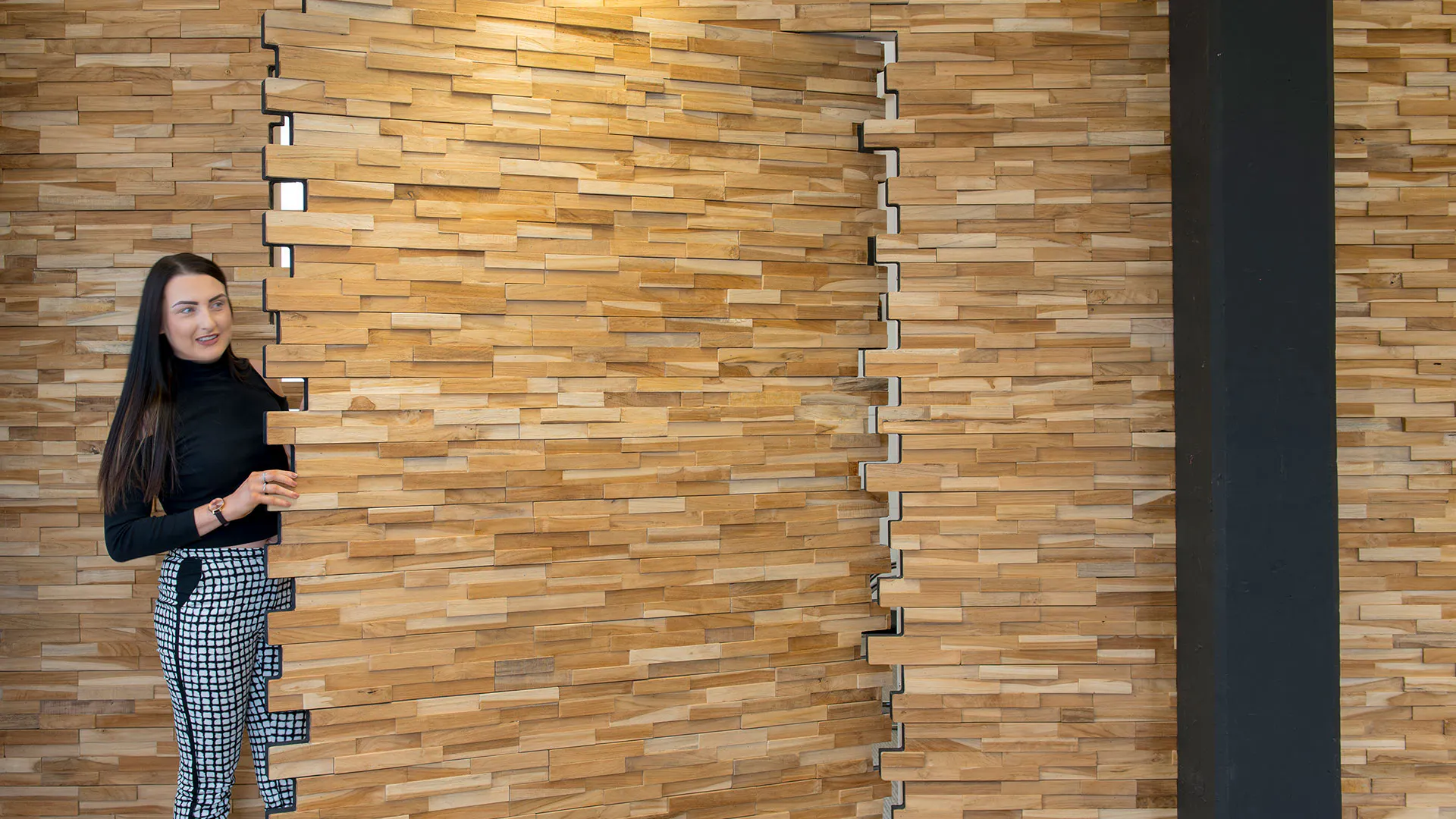 A bespoke internal pivot door in an office