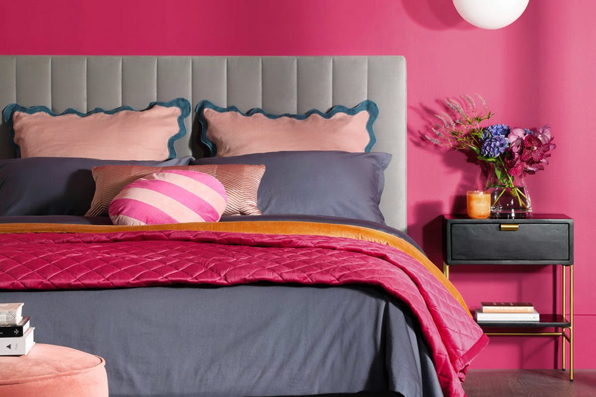 bedroom with pink walls