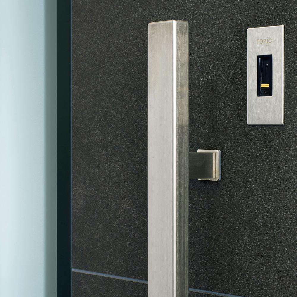 modern designed door handle with Topic security feature