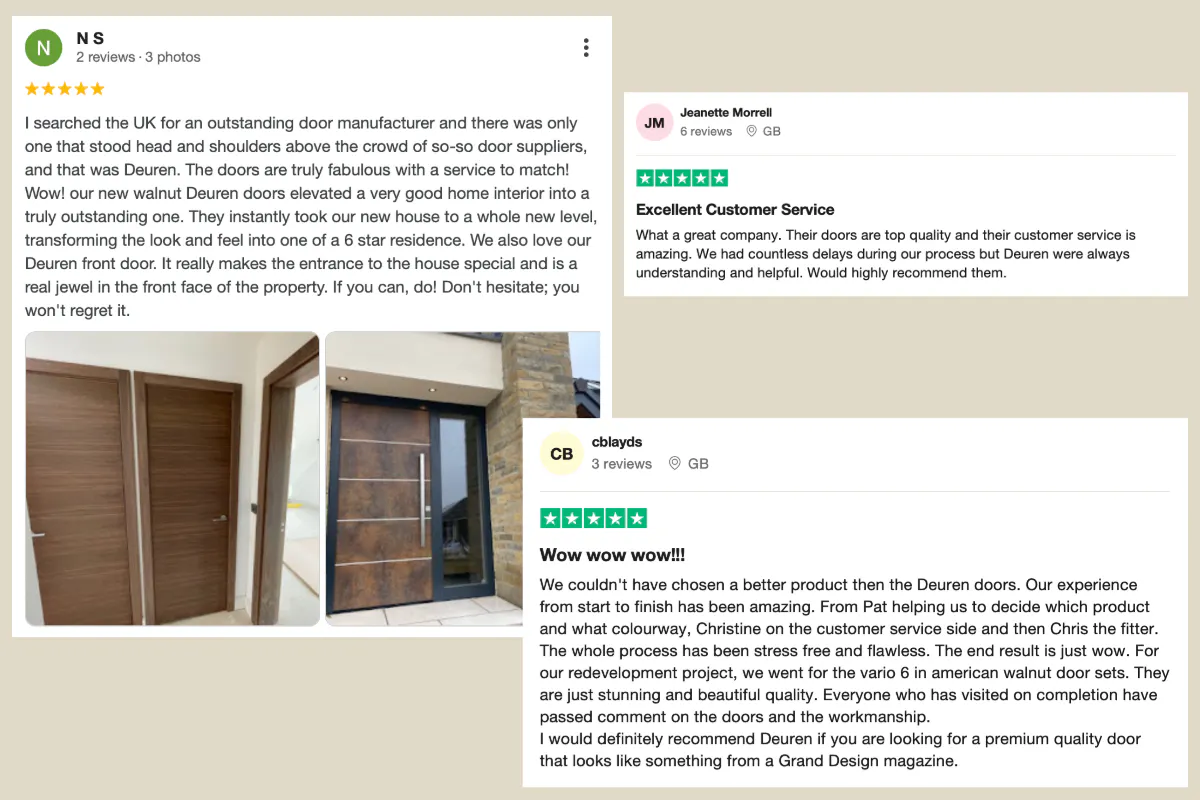Customer reviews of Deuren from Google and Trustpilot.