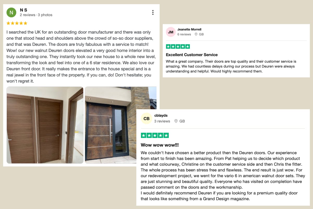 Customer reviews of Deuren from Google and Trustpilot.