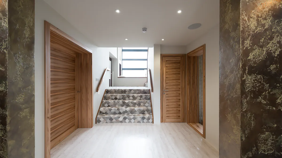 Deuren oversized door, installed in a property. Gio design, in Olive Ash.