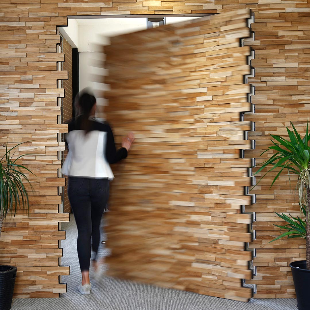 A pivot door in an office.