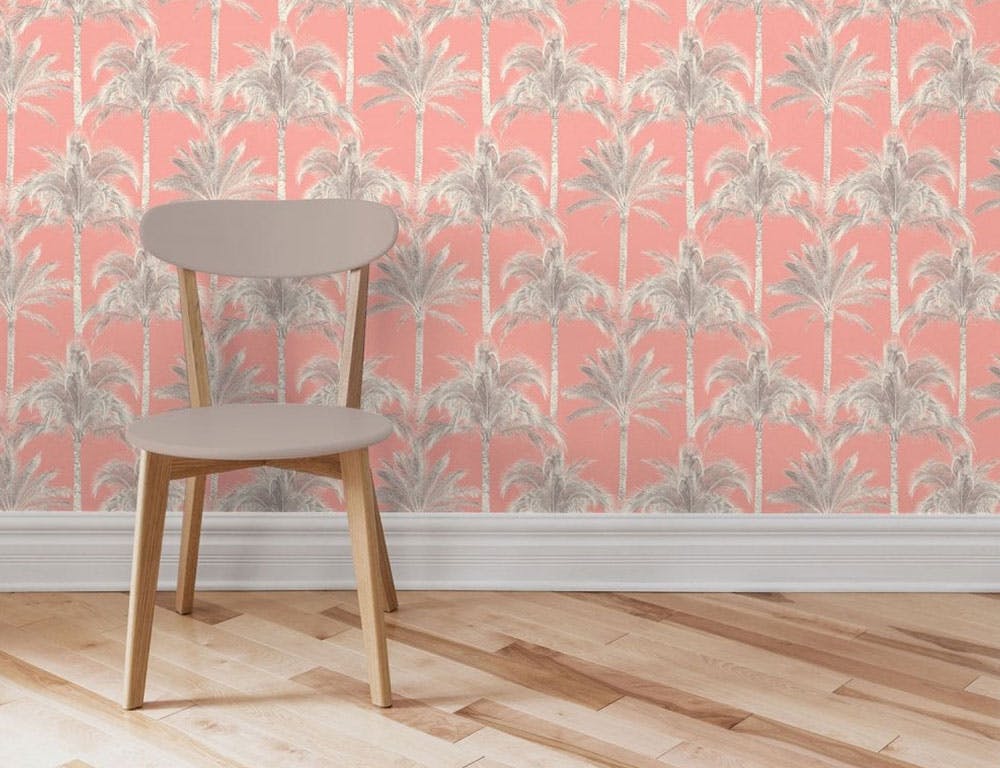 Palm print coral wallpaper
