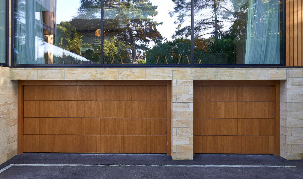 two bespoke wooden Olivo garage doors