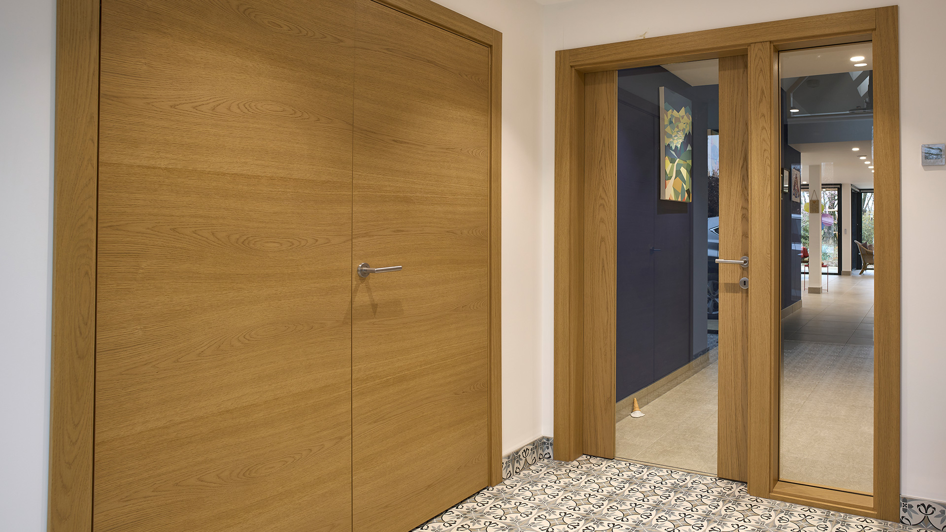Bespoke internal double door. Glazed Oak