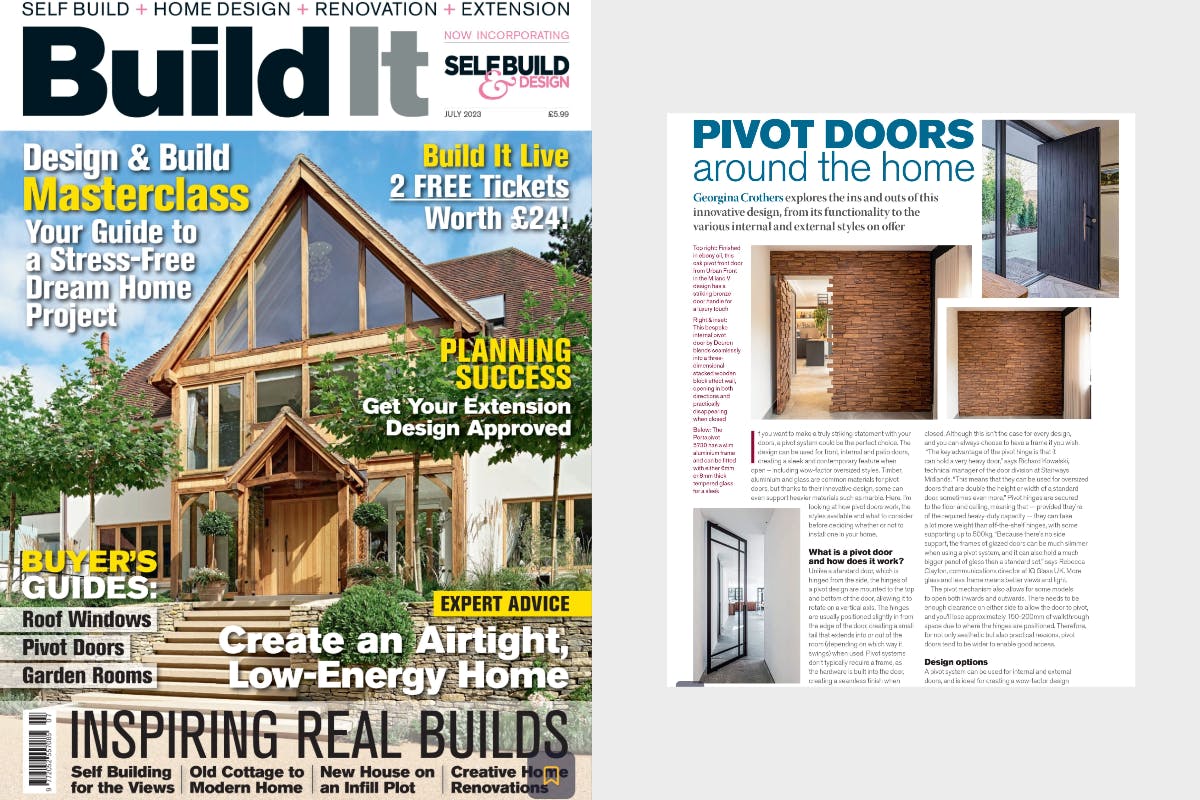 Magazine cover for Build It and preview of artical feature Deuren Doors.