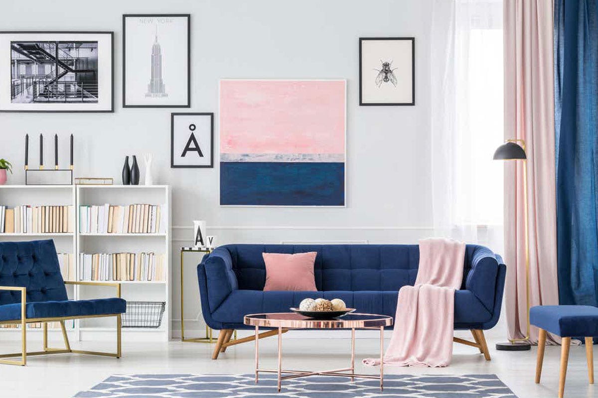 Blue and pink living room 