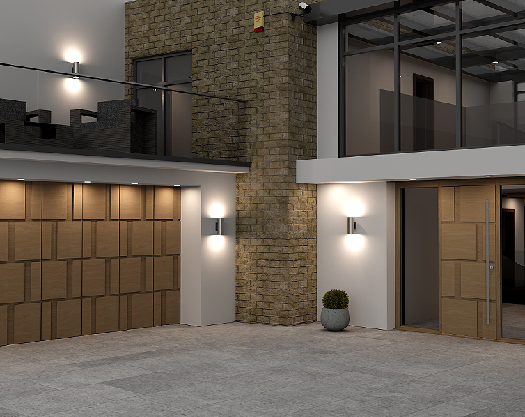 A modern house with floor-to-ceiling windows, and a balcony.