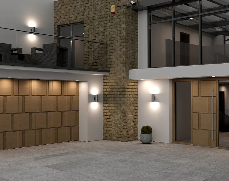 A modern house with floor-to-ceiling windows, and a balcony.