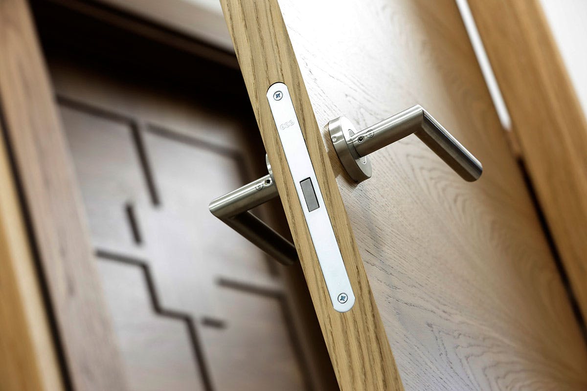 detail of handle and magnetic latch on a Deuren door
