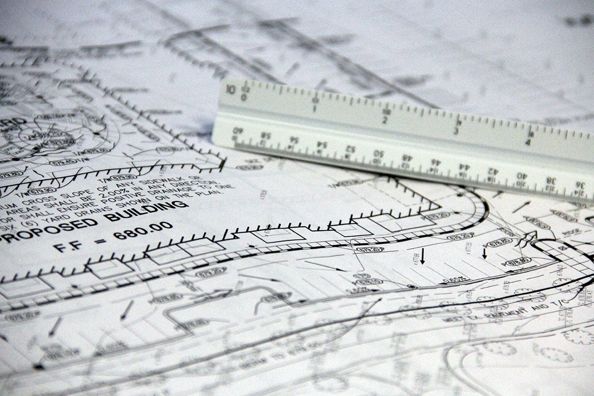 Close-up of technical drawings.