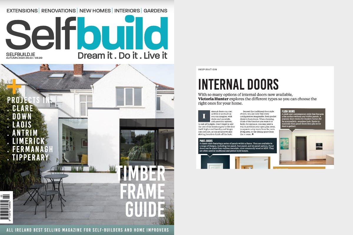 Magazine cover for Self Build and preview of artical feature Deuren Doors.