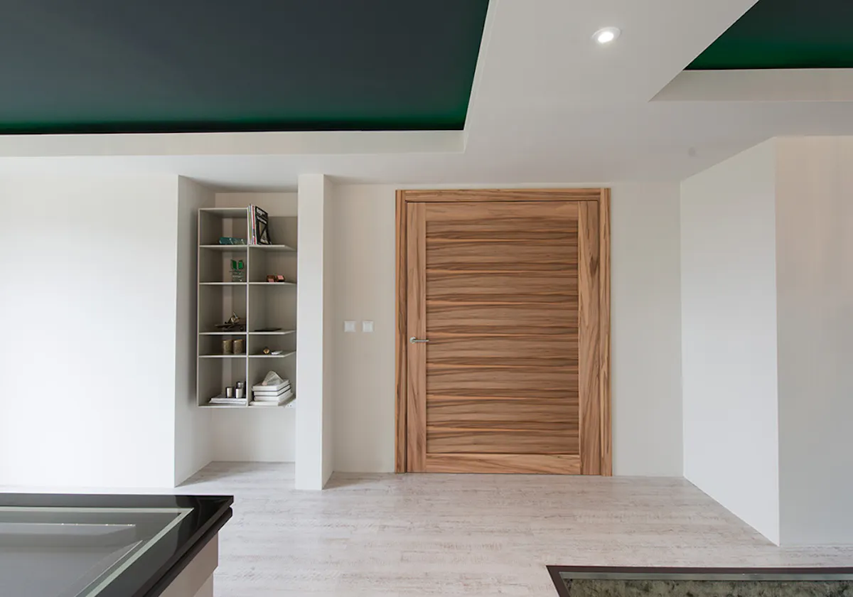 Engineered solid door set by Deuren - Gio in satin walnut