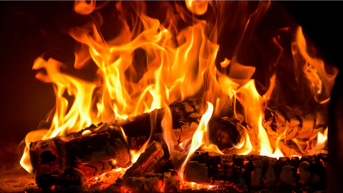 Close up of logs on fire.