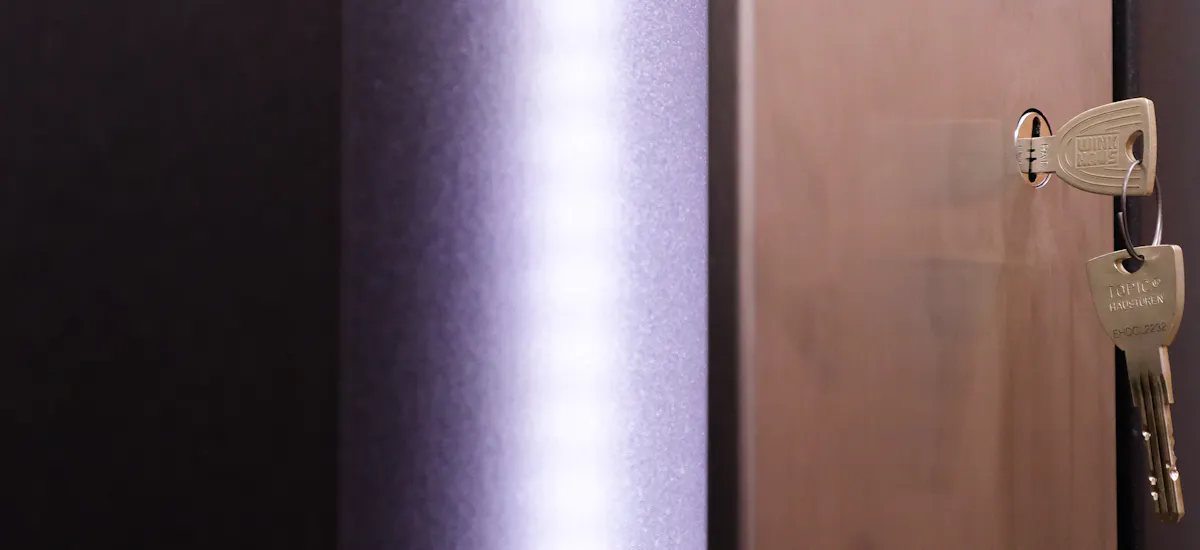 Close up of door with key and lock