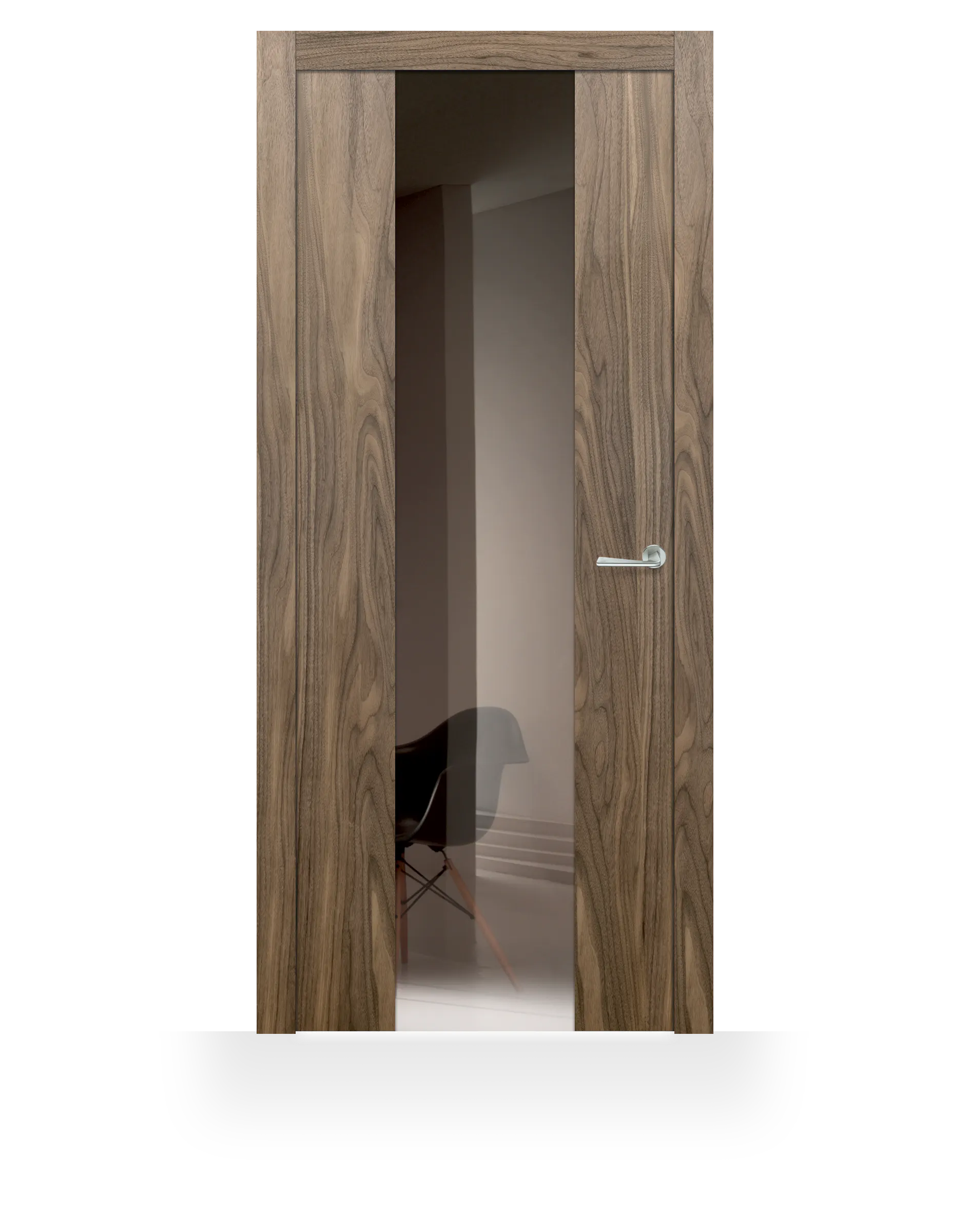 A rendering of the Trem V Glass Internal Door Walnut.