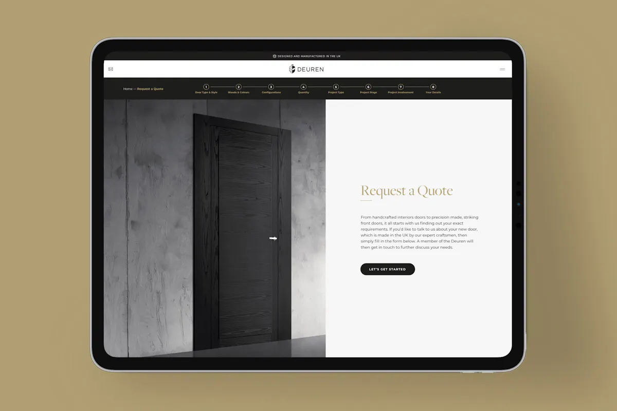 Tablet device showing a page of Deuren's website