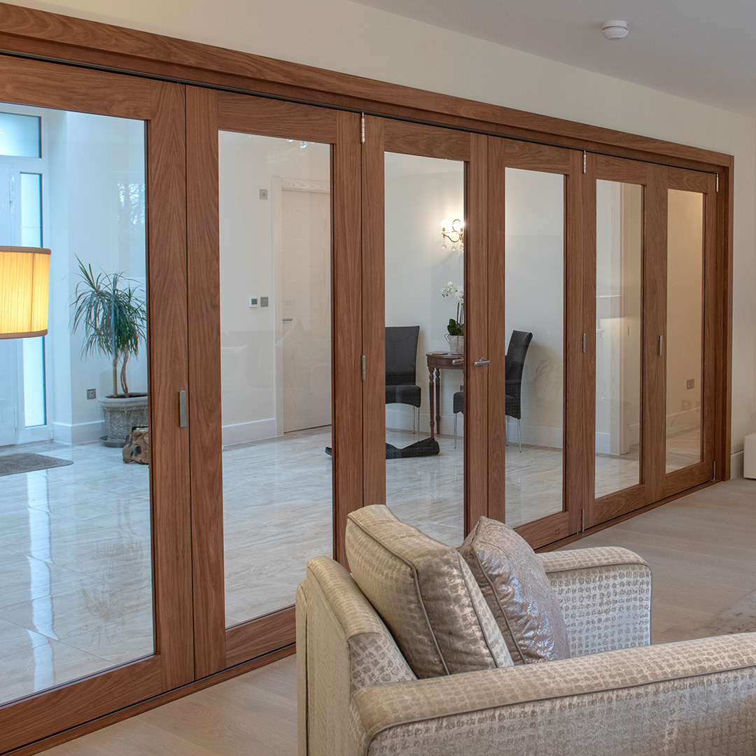 Bi-fold doors in a living room.