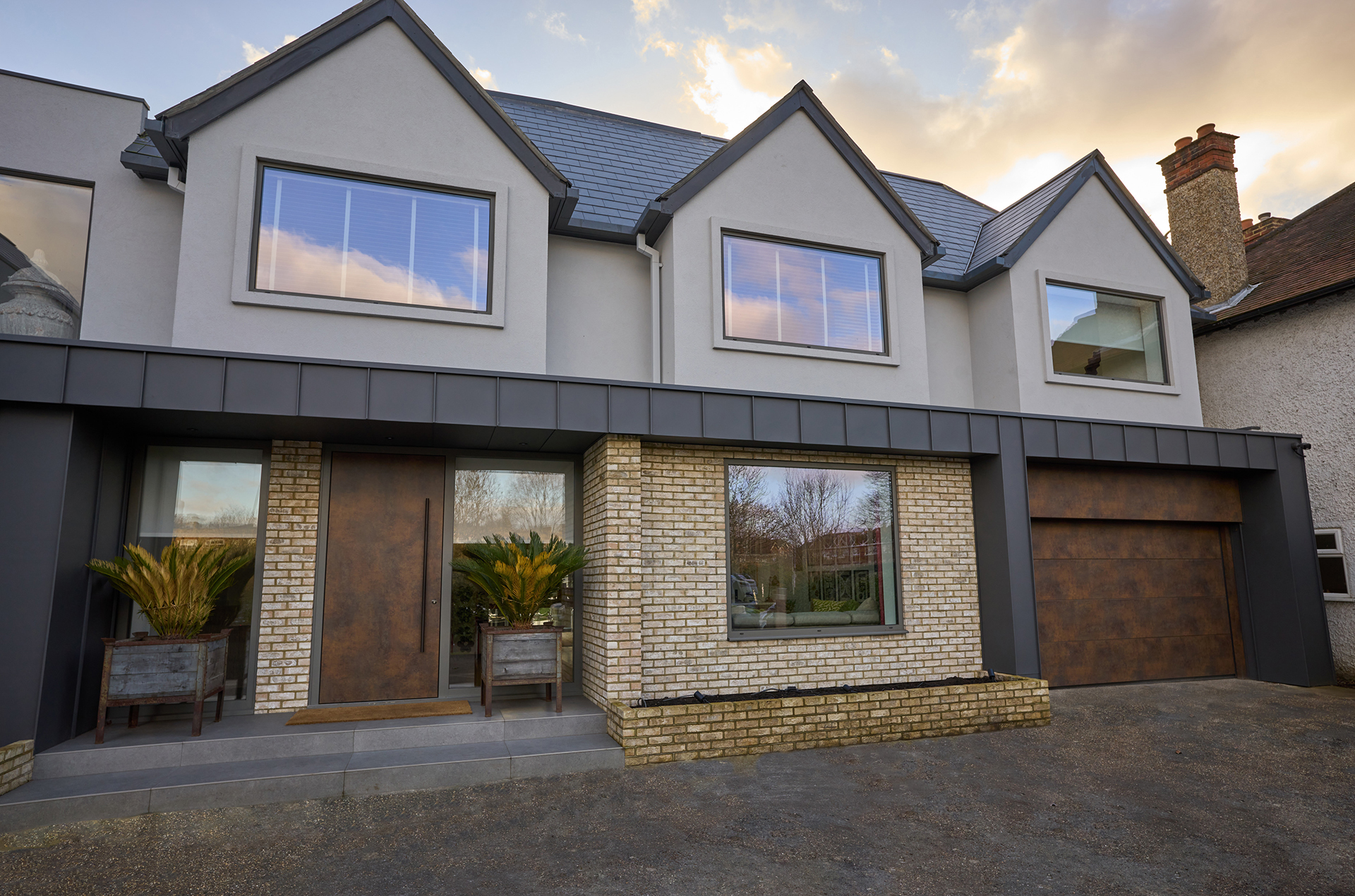 Patina Bronze matching front and garage door