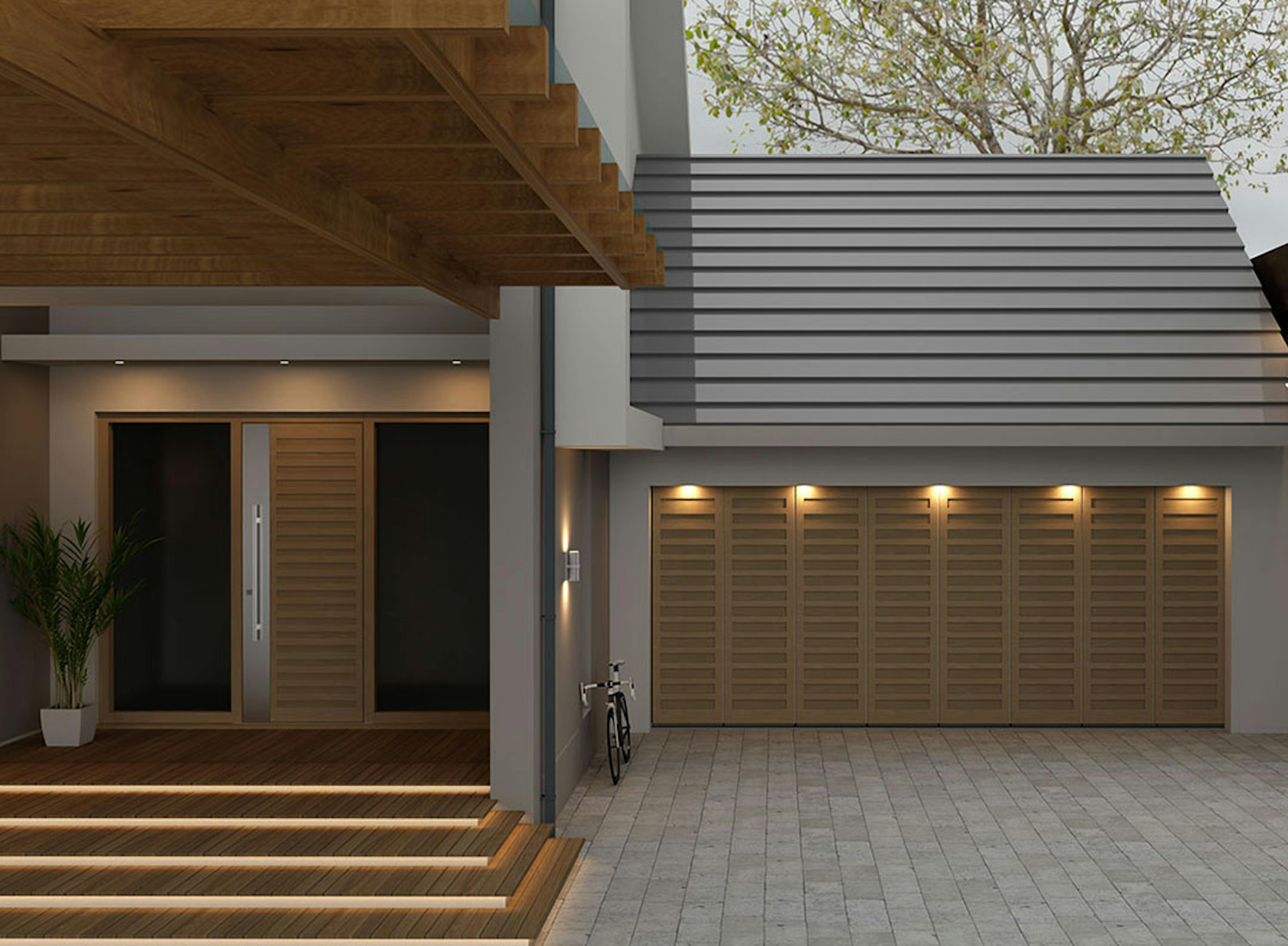 Matching external front door and garage door in Deuren Como S