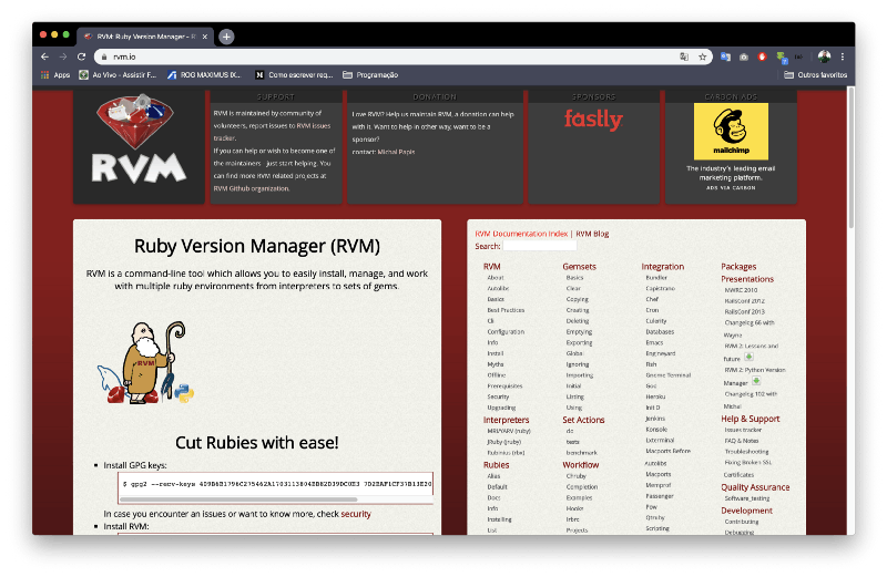 Site do RVM: https://rvm.io/