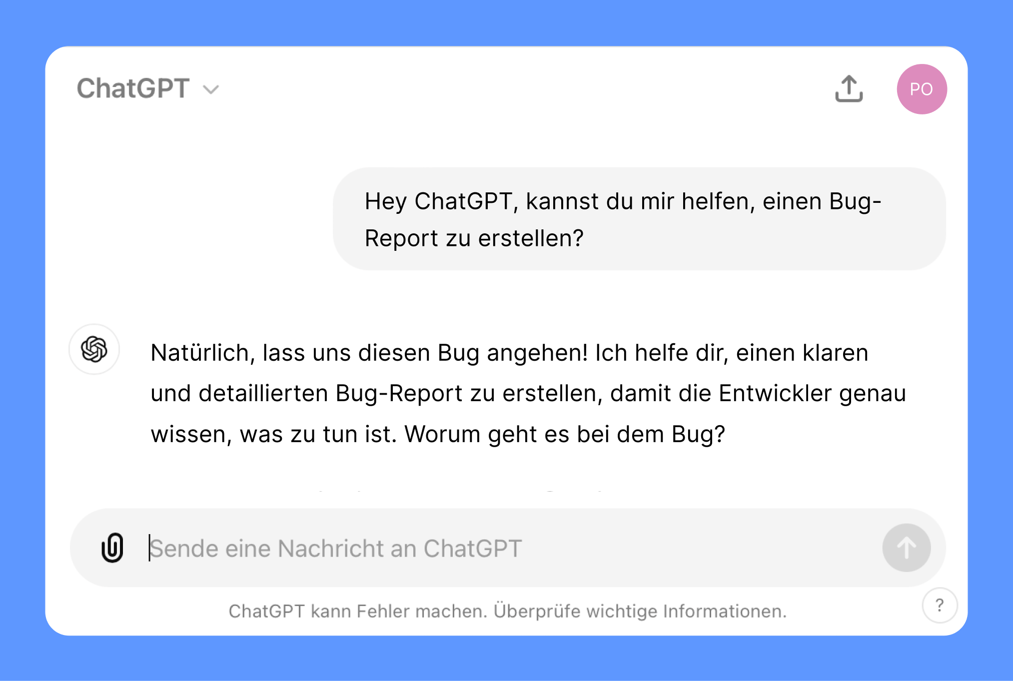 ChatGPT Prompt für das Erstellen von Bug Reports