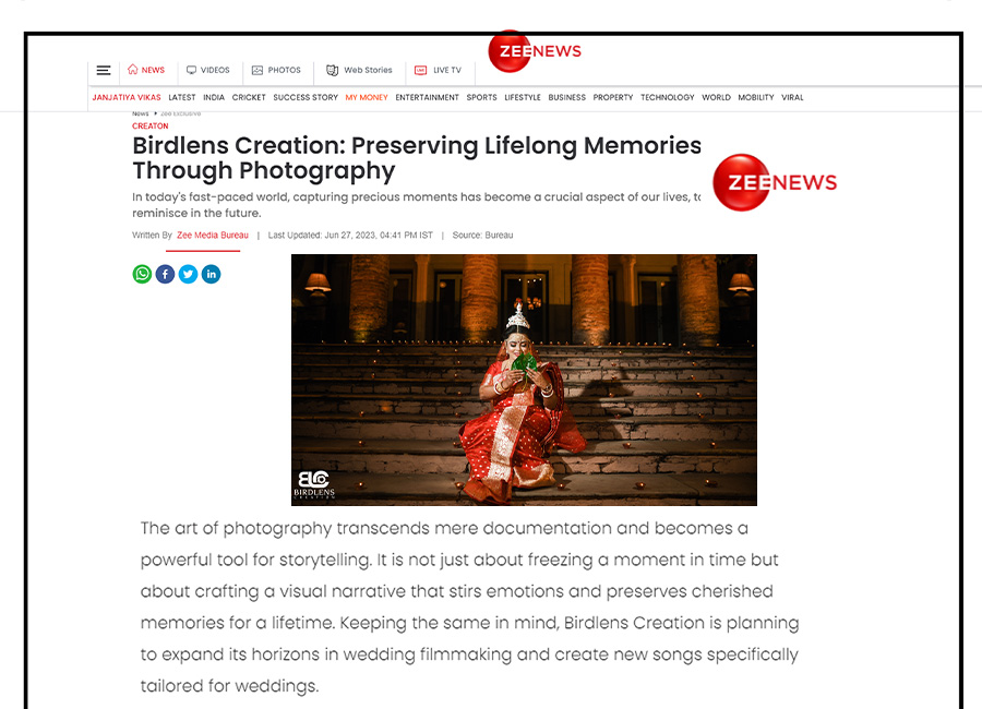 zeenews india press release of Birdlens Creation