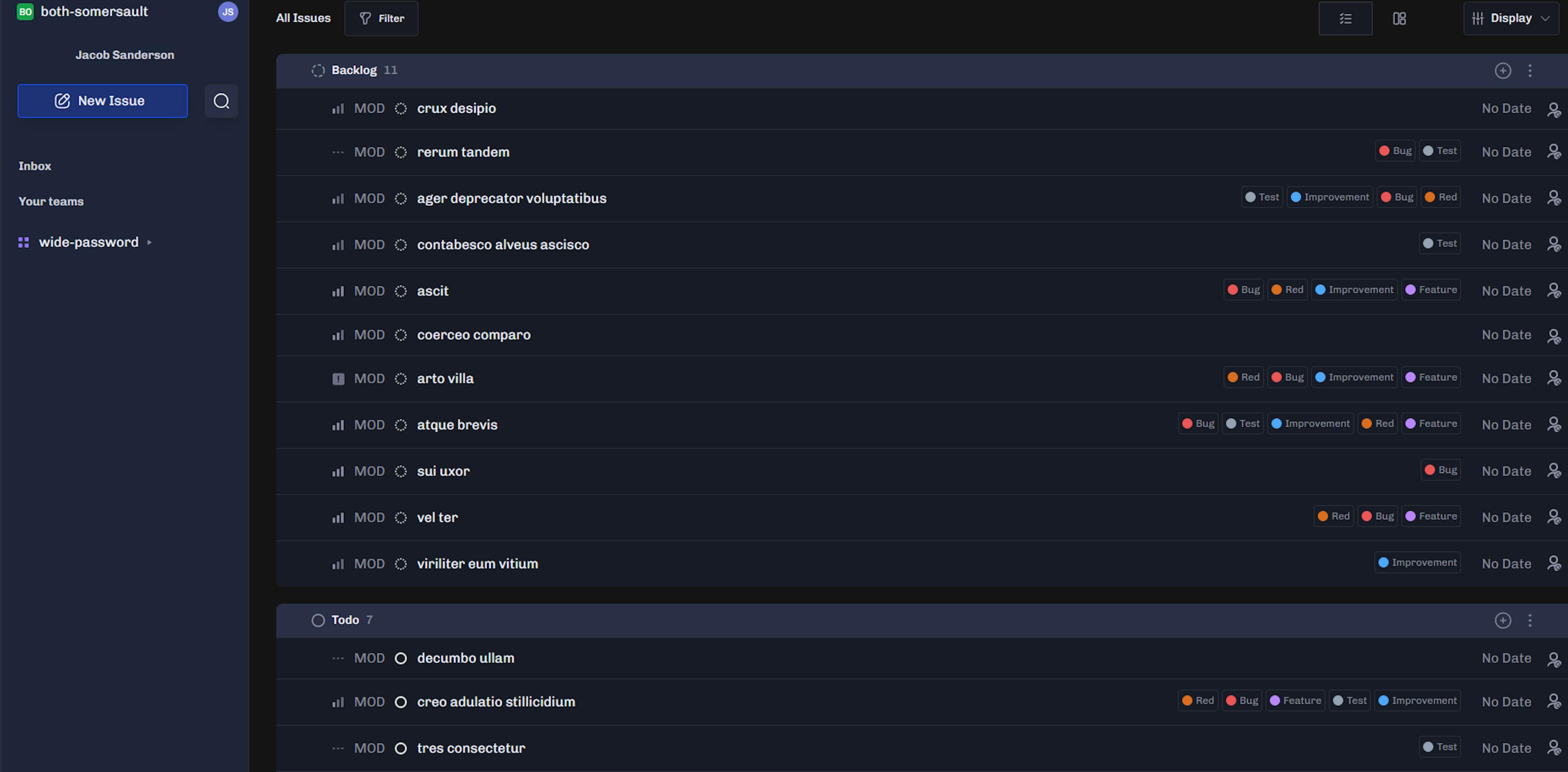 A view of the primary dashboard