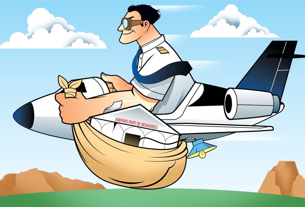 ilustracion de un piloto aviador llevando un botin a bordo