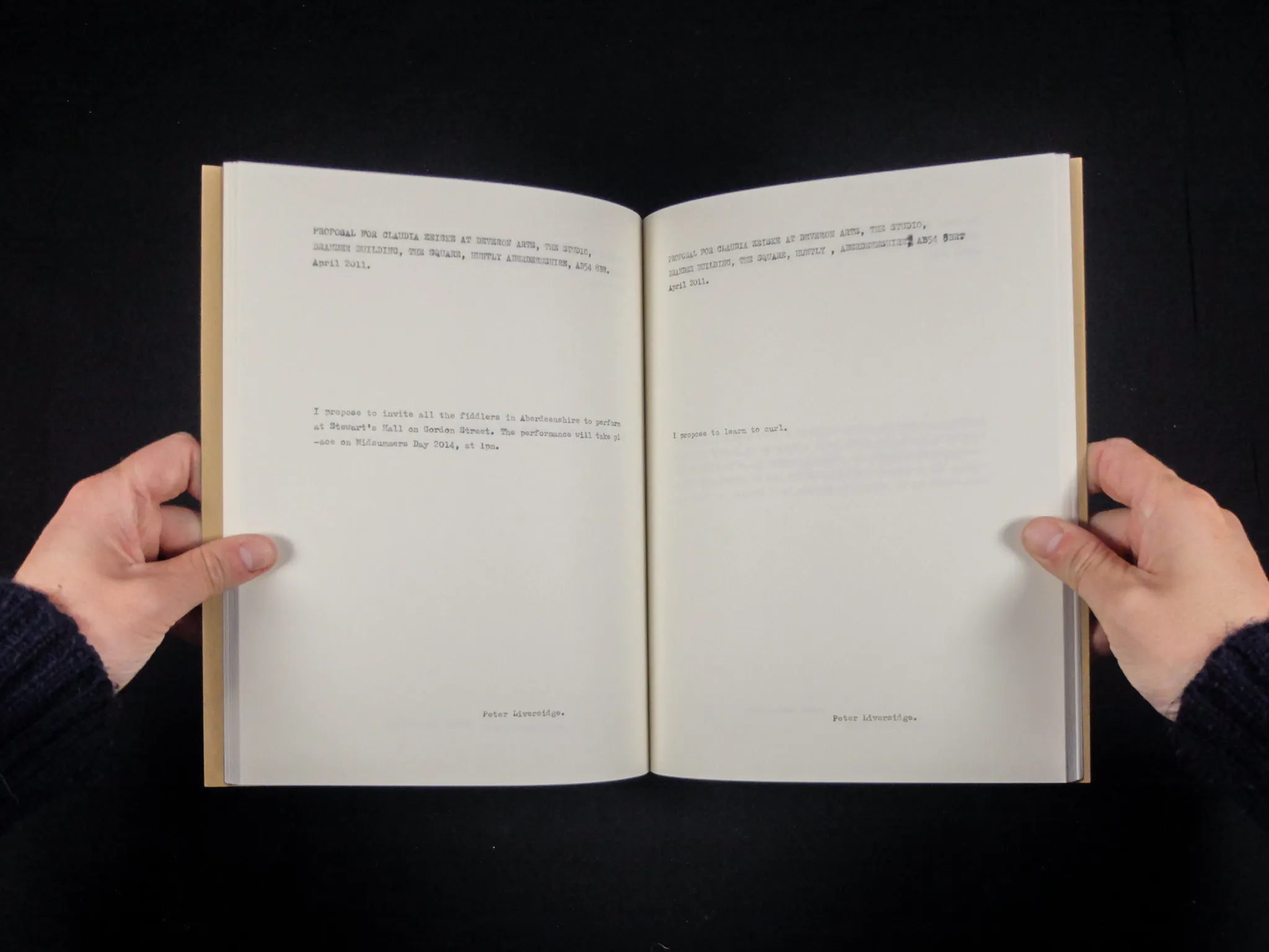 A double page spread featuring proposals written in a typewriter style font.