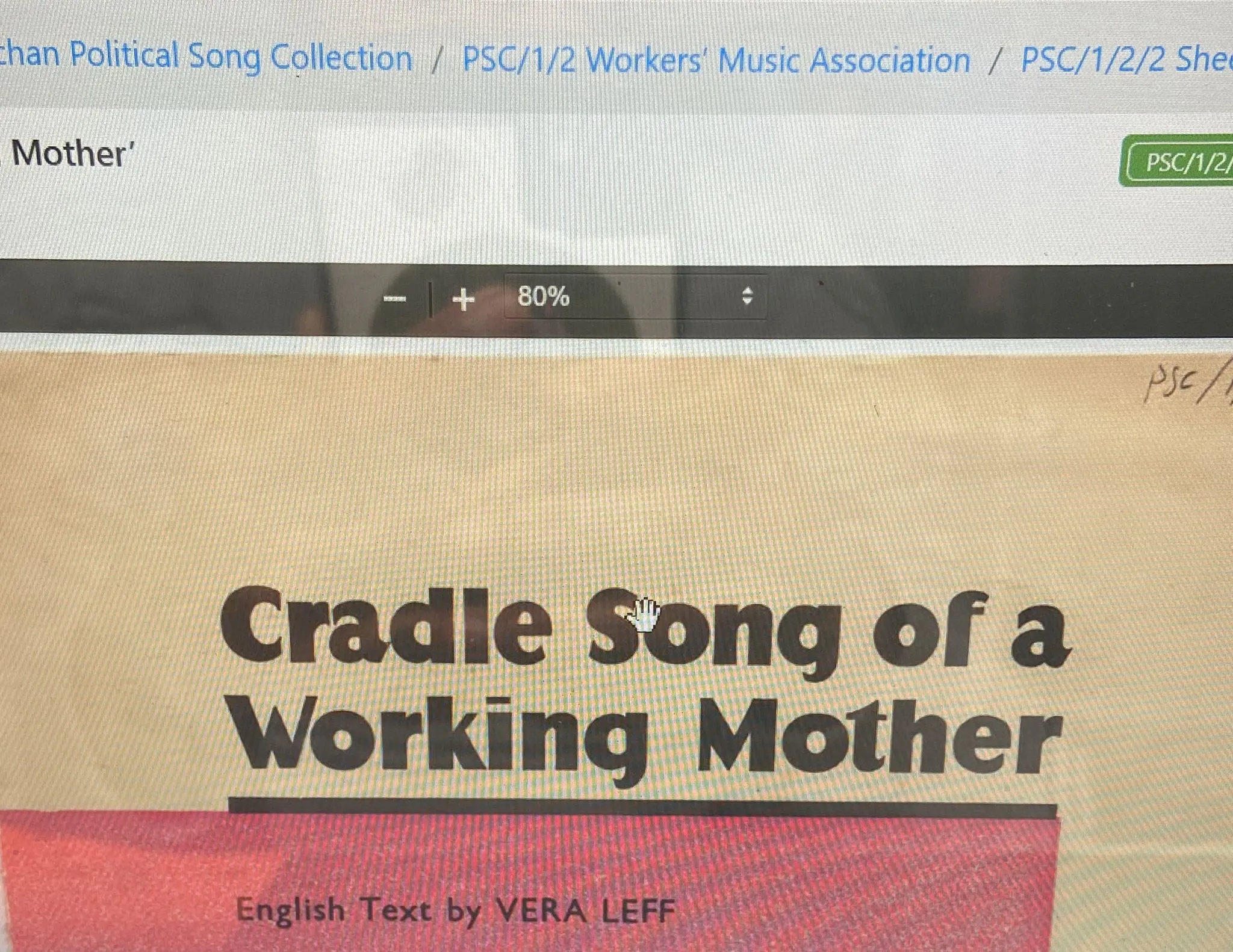 Cradle Song of a Working Mother, Workers' Music Association. Image courtesy of the artist.