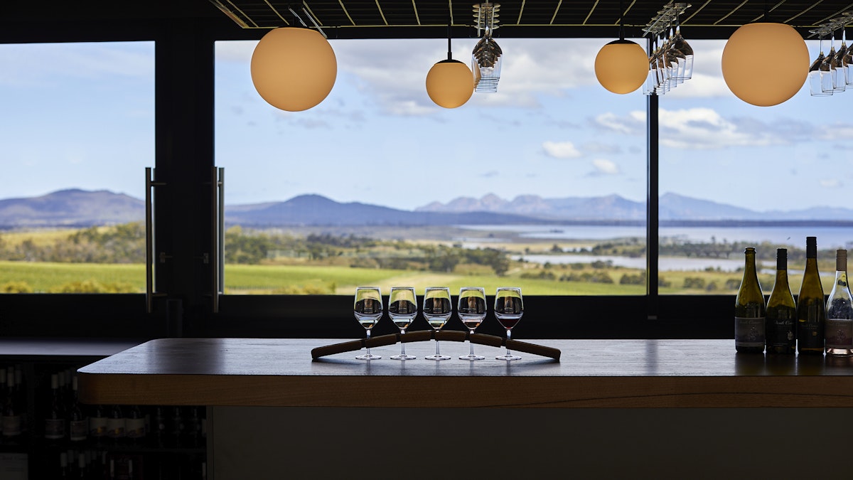 Cellar Door with tasting paddle and view