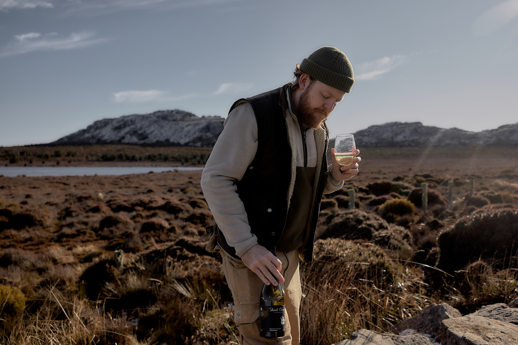 Man walking near the Moulting Lagoon