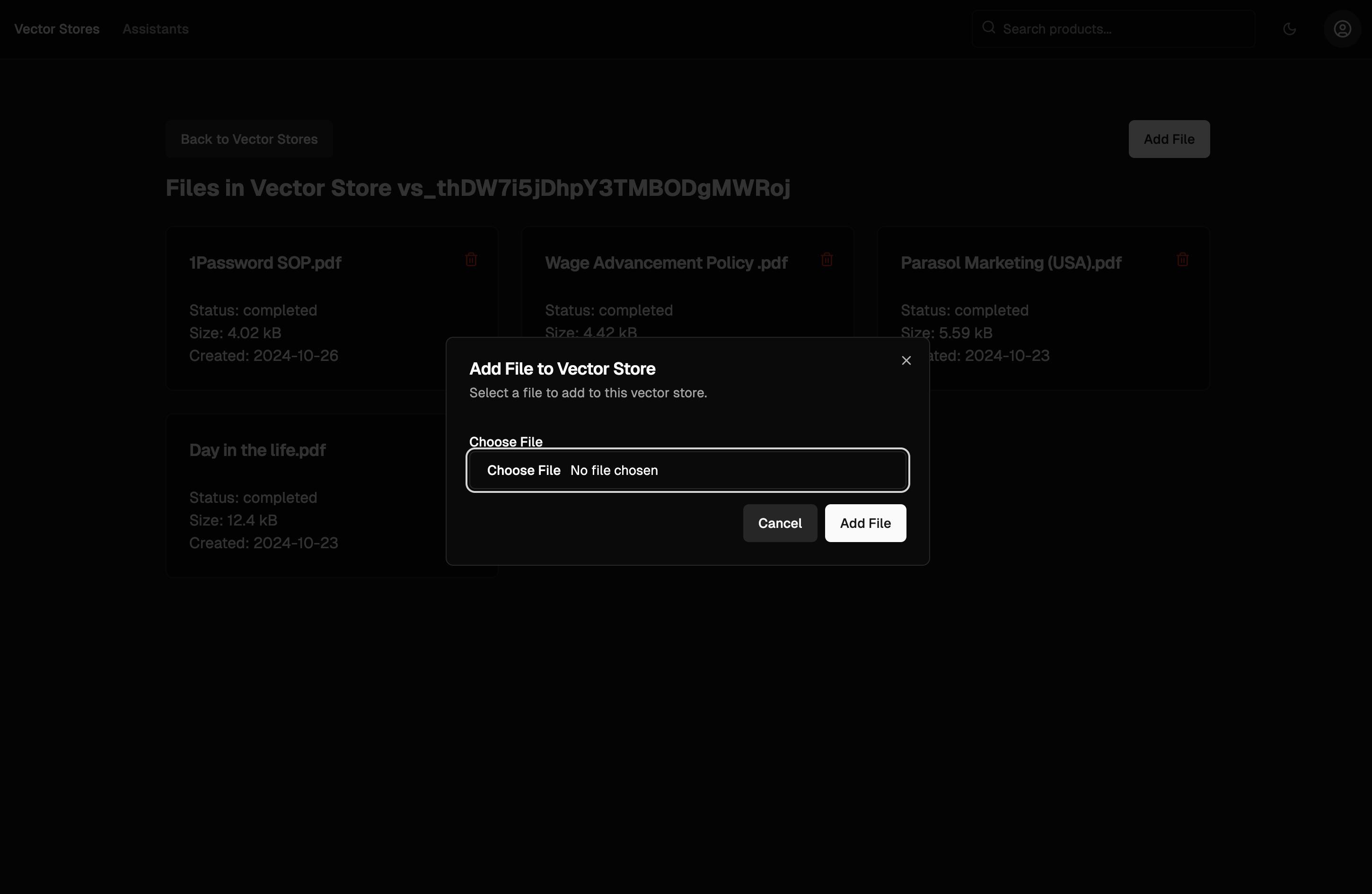 Dialog to upload file