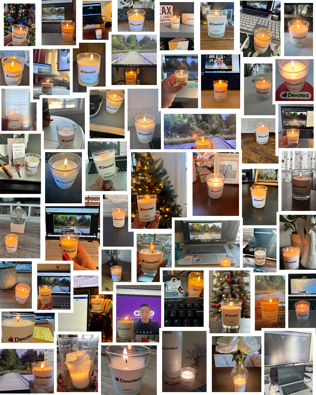 Collage of employee lit candles photos.
