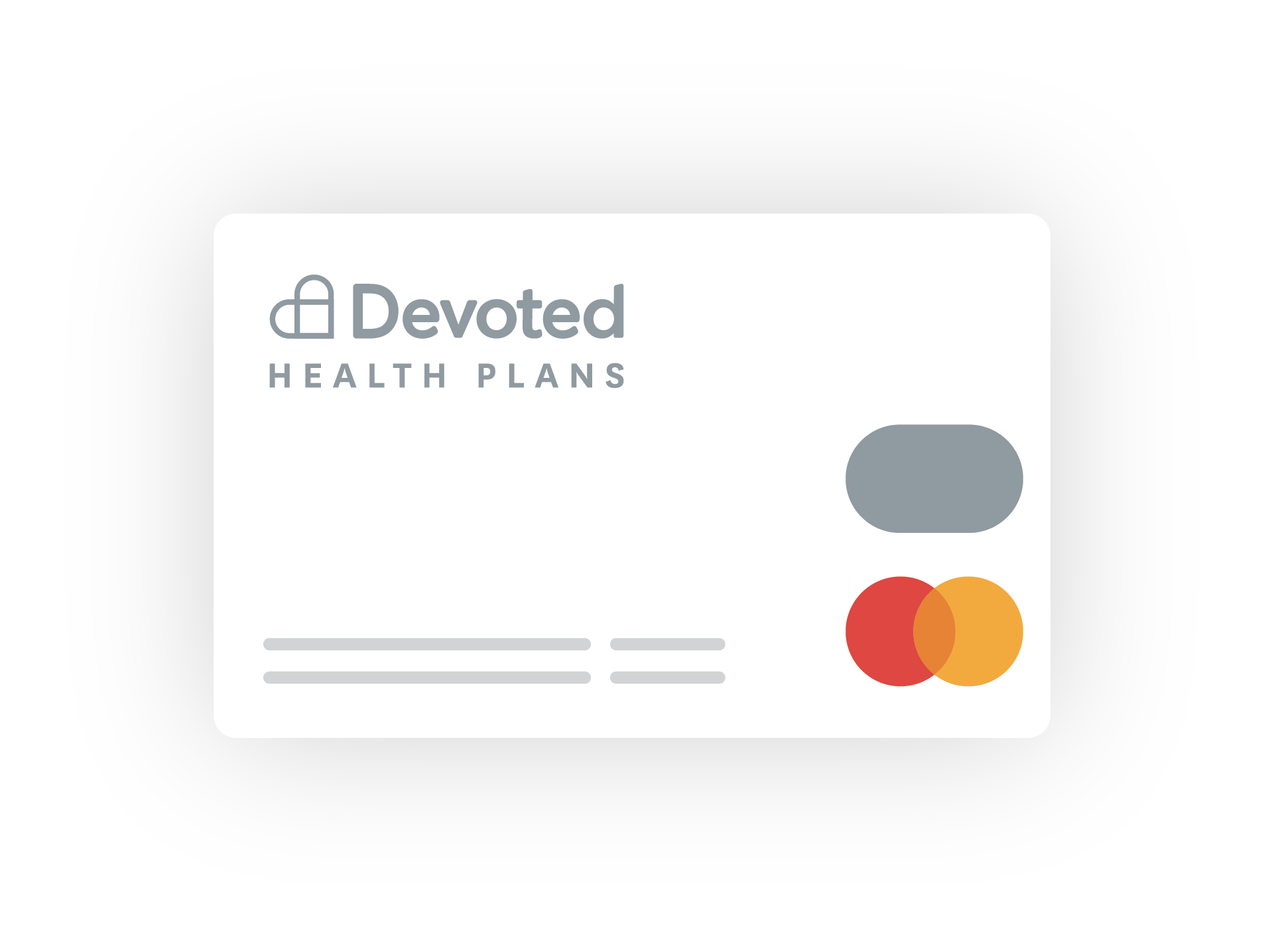 White and silver Devoted Health Plans card with Mastercard logo