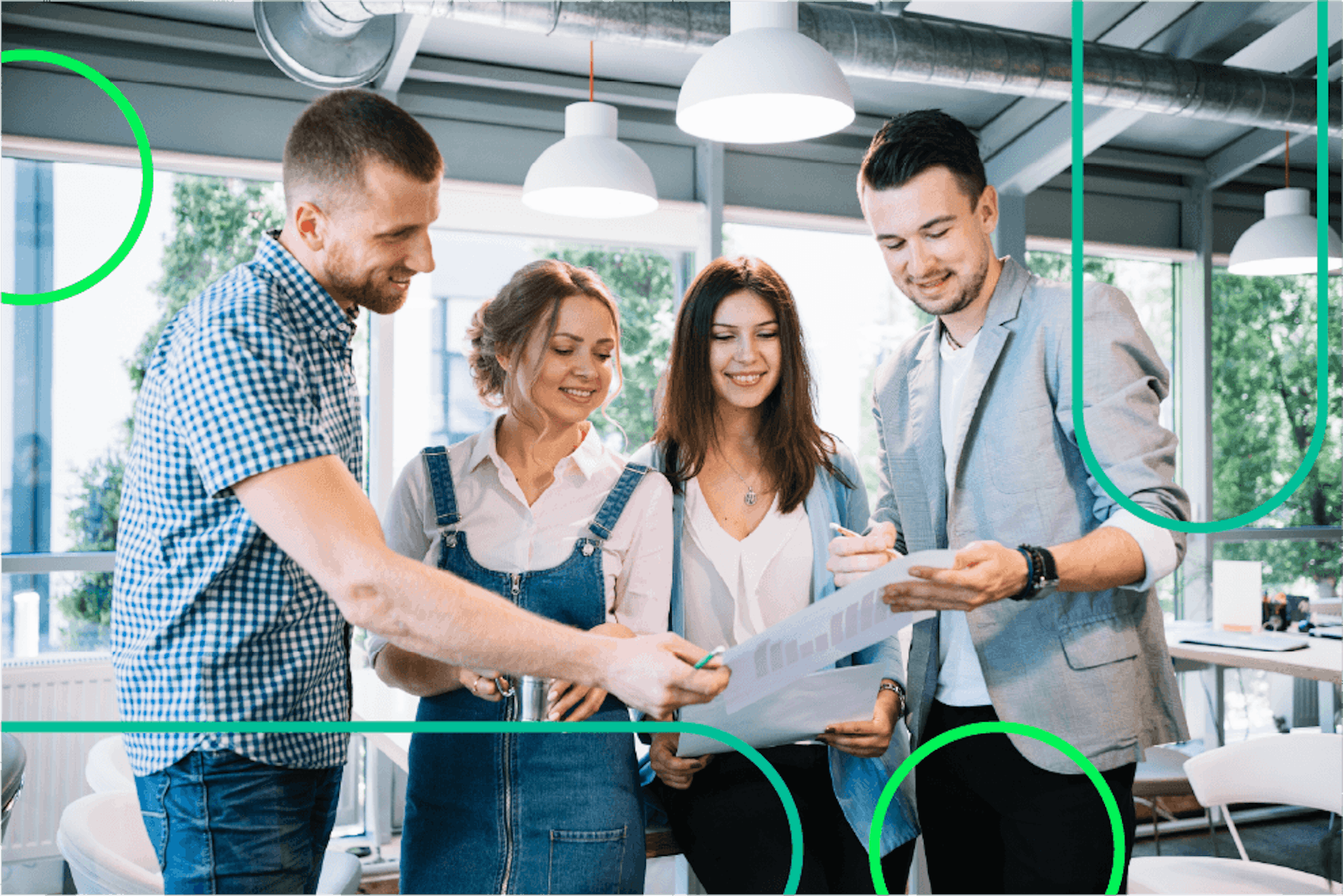 Group of people collaborating in a modern office.