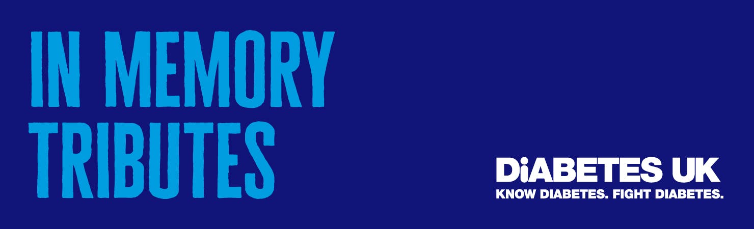 Blue banner for Diabetes UK in-memory tributes.