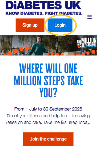 Screenshot of home page with circle around the word "login"