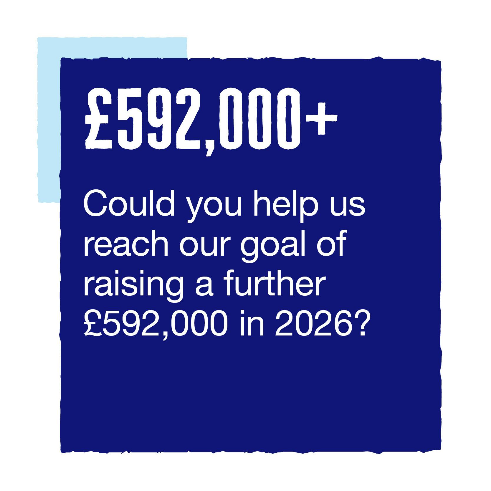 £592,000+coudl you help us reach our goal of raising a further £592,00 in 2026?