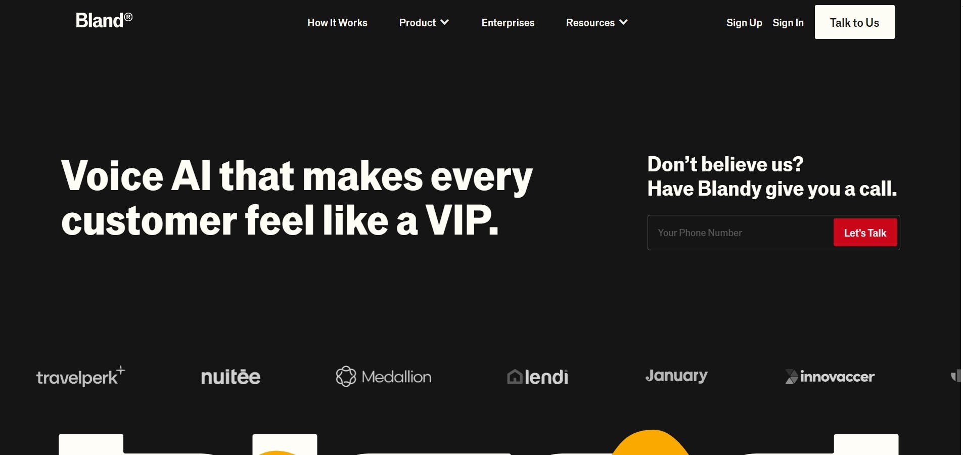 Bland AI home page - Preview