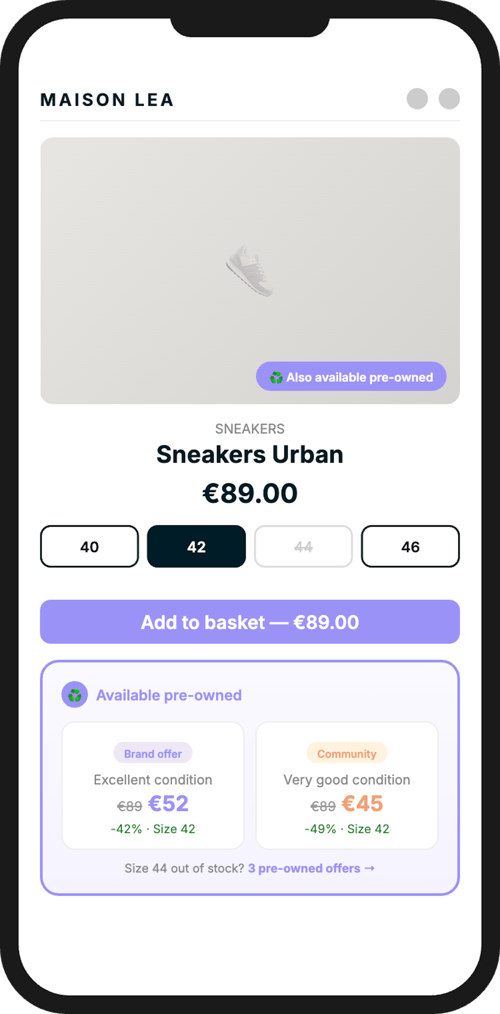 Product discovery widget showing pre-owned alternatives