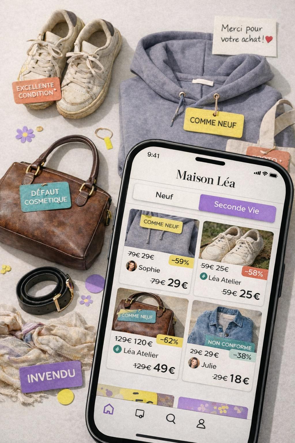 Intégrez une section seconde vie à votre boutique en ligne. Retours clients, prototypes, défauts cosmétiques : chaque produit trouve un acheteur. Déployez en 24h sur Shopify.