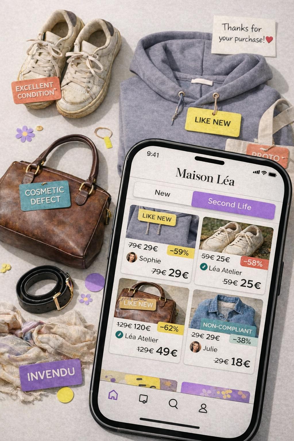 Add a second-life section to your online store. Customer returns, prototypes, cosmetic defects: every product finds a buyer. Deploy on Shopify in 24h.
