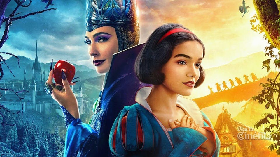 Branca de Neve e Rainha Má na capa do filme em live-action.